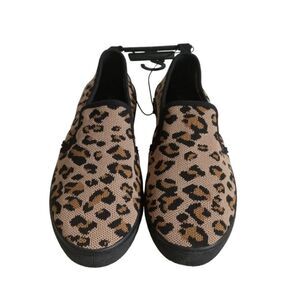 Taxi Jolene Brown and Black Leopard Pattern Tight Knit Canvas Sneaker Women's 11